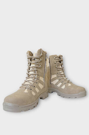 Fermuarlı Bağcıklı Erkek Uzun Bot KREM