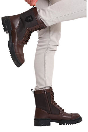 Bağcıklı Fermuarlı Erkek Postal Bot KAHVERENGİ