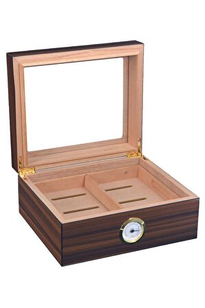 Falconetti Kahverengi 2 Katlı Camlı Humidor Puro Kutusu rc07x