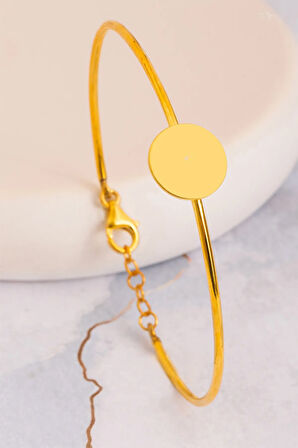 Kadın Gümüş Bileklik - El Yapımı Altın Kaplama Gümüş Yuvarlak Motifli Kadın Bileklik