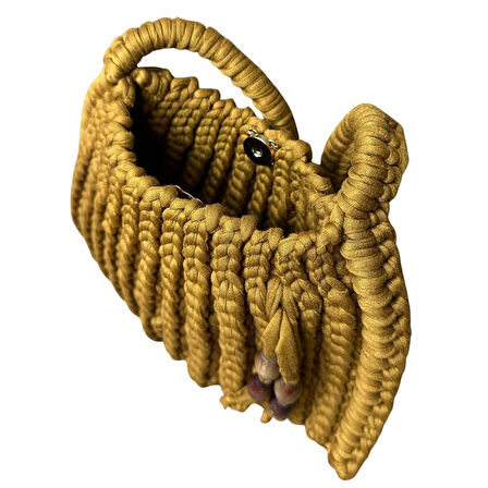 Uretti - Emine 9106 El Örgüsü Hasır Görünümlü Penye Kumaş Omuz Çantası - 26 x 19