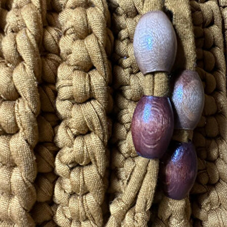 Uretti - Emine 9106 El Örgüsü Hasır Görünümlü Penye Kumaş Omuz Çantası - 26 x 19