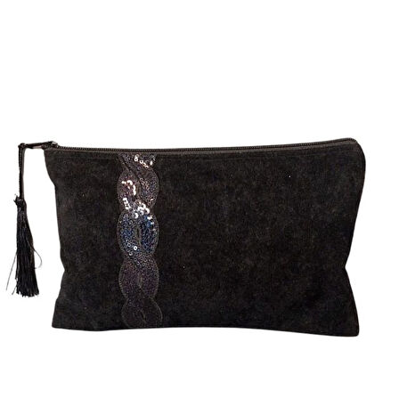 Uretti - Sibel 2453 6616 El Yapımı Pul Detaylı Kadife Clutch - Portföy Çanta
