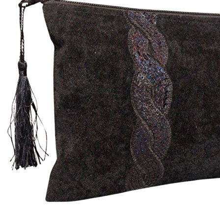 Uretti - Sibel 2453 6616 El Yapımı Pul Detaylı Kadife Clutch - Portföy Çanta
