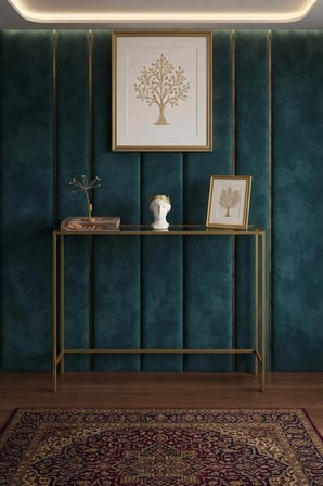 Zeus Gold Çerçeveli Cam Raflı Dresuar Modern İnce Tasarım "100*85*20"