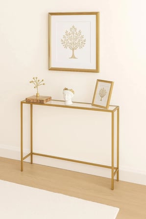 Zeus Gold Çerçeveli Cam Raflı Dresuar Modern İnce Tasarım "100*85*20"