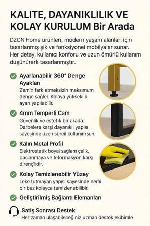 Zeus Gold Çerçeveli Cam Raflı Dresuar Modern İnce Tasarım "100*85*20"
