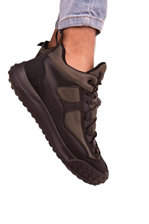 Deri Görünümlü Erkek Trekking & Outdoor Bot Ayakkabı SİYAH - HAKİ