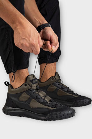 Deri Görünümlü Erkek Trekking & Outdoor Bot Ayakkabı SİYAH - HAKİ