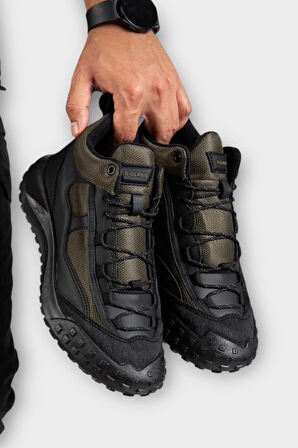 Deri Görünümlü Erkek Trekking & Outdoor Bot Ayakkabı SİYAH - HAKİ