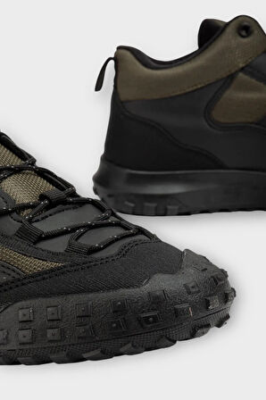 Deri Görünümlü Erkek Trekking & Outdoor Bot Ayakkabı SİYAH - HAKİ