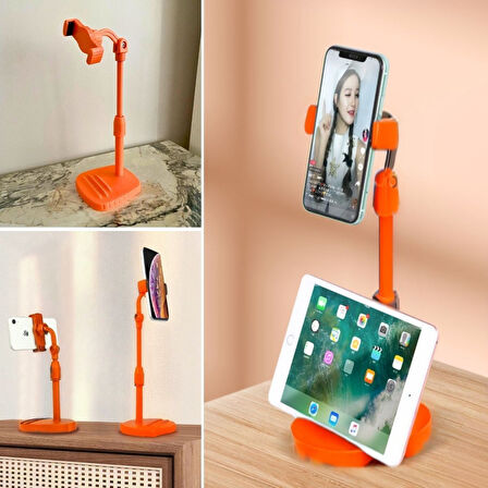 caselka® Masa Üstü Tablet ve Telefon Tutucu Plastik Aparat Turuncu Telefon Standı