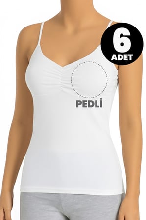 Öts 6'lı Kadın Atlet Büzgülü İp Askılı Çıkarılabilir Pedli (%96 Pamuk - %4 Elastan)