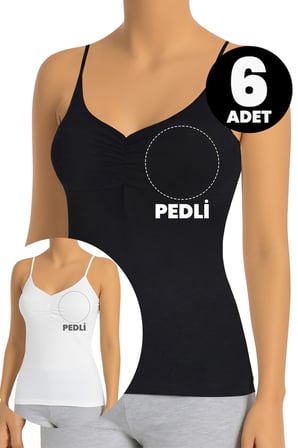 Öts 6'lı Kadın Atlet Büzgülü İp Askılı Çıkarılabilir Pedli (%96 Pamuk - %4 Elastan)