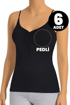 Öts 6'lı Kadın Atlet Büzgülü İp Askılı Çıkarılabilir Pedli (%96 Pamuk - %4 Elastan)
