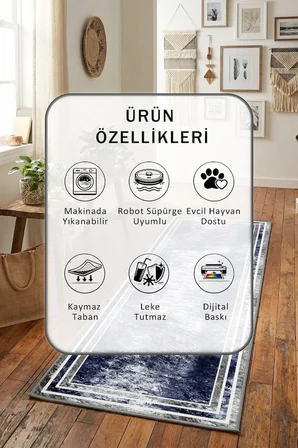 Ehl-163 Yıkanabilir Yolluk Halı Kaymaz Taban Salon Mutfak