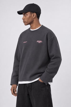 Erkek Cake Baskılı Pis Dikiş Detaylı Oversize Sweatshirt Füme