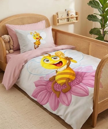 BİÇOMİ Lady Bee %100 Doğal Pamuk Antialerjik & Nefes Alan Yenidoğan Bebek Nevresim Takımı