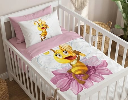 BİÇOMİ Lady Bee %100 Doğal Pamuk Antialerjik & Nefes Alan Yenidoğan Bebek Nevresim Takımı