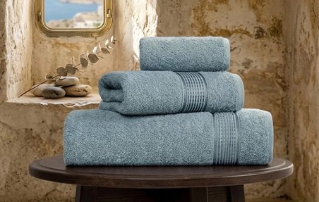 3 lü Banyo Havlusu Seti Pamuklu Ritim Mint