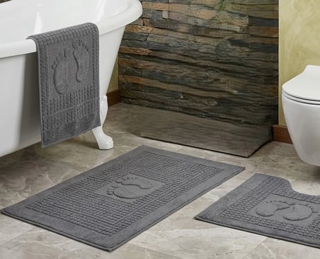 Bicomi Ultra Emici  Pamuklu 3'Lü Banyo Ayak Havlusu Seti (50X70 Cm - Antrasit)