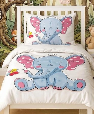 Cute Elephant Hassas Ciltler İçin %100 Pamuklu, Antialerjik 3D Yenidoğan Bebek Nevresim Takımı