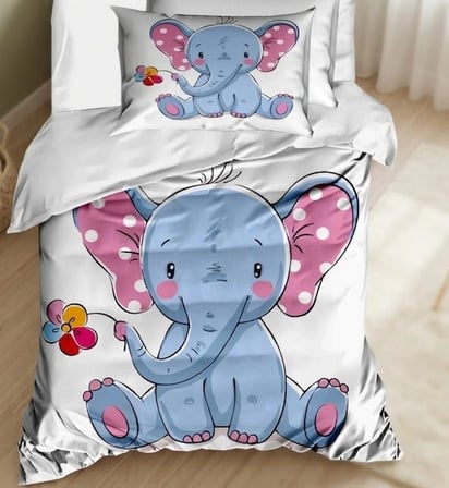 Cute Elephant Hassas Ciltler İçin %100 Pamuklu, Antialerjik 3D Yenidoğan Bebek Nevresim Takımı
