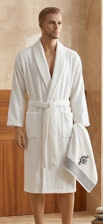 Biçomi Lüks Spa & Otel Konforu:  Doğal Pamuk Ultra Emici Erkek Bornoz Ve Baş Havlu Seti
