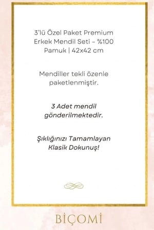 biçomi premium %100 pamuk hassas cilt dostu 3'lü beyaz cep mendili seti (42x42 cm)