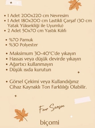 Biçomi Four Season Pamuklu 4 Mevsim Çift Kişilik Lastikli Çarşaflı Nevresim Takımı (Hardal - Gri)