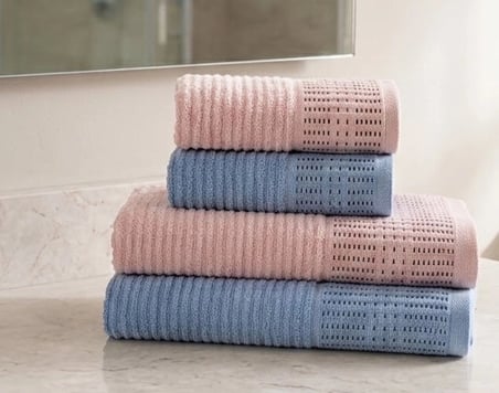 Biçomi  Pamuklu 4 Parça Büyük Boy Banyo & El Havlu Seti (Mavi - Pudra) – Ekstra Emici Ve Hızlı Kuruyan Konfor Paketi