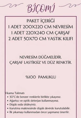 Doğal Nefes Alan  Pamuk Ranforce Çift Kişilik Nevresim Takımı (Zarafet Koleksiyonu)