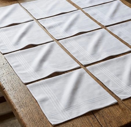 Bicomi  Pamuk Nefes Alabilen Cilt Dostu Klasik Cep Mendili Seti (12'Li Paket – 30X30 Cm)