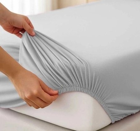 Tek Kişilik Düz Penye  Pamuklu Lastikli Çarşaf (100X200 Cm - Newsheet Gri)