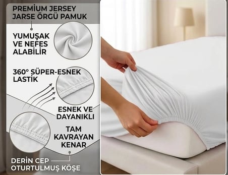 Newsheet  Doğal Pamuk Penye Kaymaz Lastikli Tek Kişilik Çarşaf (100X200 Cm)