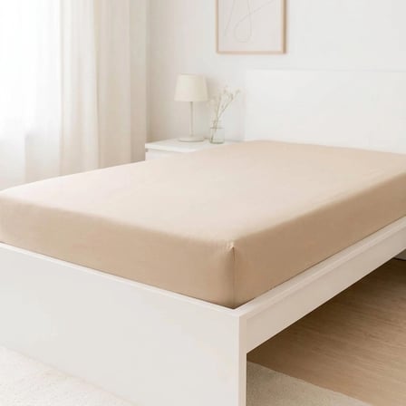 Newsheet Kesintisiz Uyku Konforu: %100 Pamuk Nefes Alan Kaymaz Battal Boy Lastikli Penye Çarşaf (200X200 Cm – Bej)