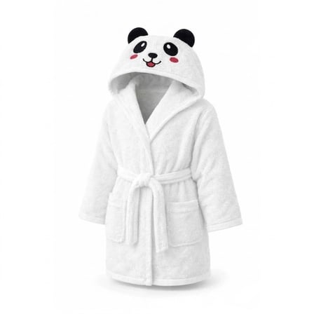 Hızlı Kurulayan ve Üşütmeyen Doğal Pamuklu Kapüşonlu Çocuk Bornozu (Sevimli Panda Serisi)