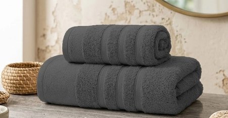 Ayla Antrasit Ultra Emici Hızlı Kuruyan %100 Pamuklu Spa Konforu Banyo Havlu Seti
