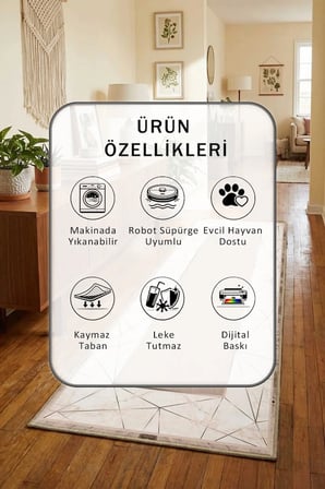 Yıkanabilir Kaymaz Alvin Vizon Dijital Baskılı Yolluk Halı Tüy Tutmaz Gri