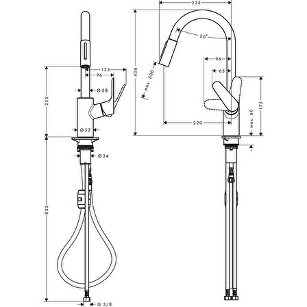 Hansgrohe Focus M41 Spiralli Eviye Bataryası  240 Satin Siyah