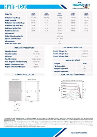 TommaTech 430 W Multibusbar Monokristal Topcon Güneş Paneli
