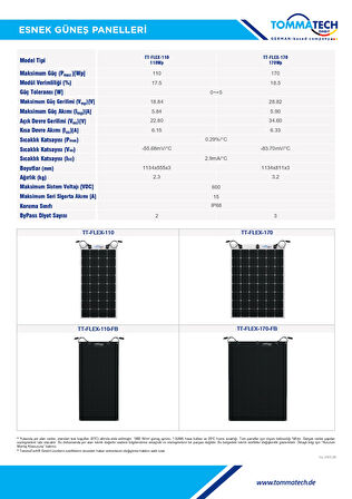 TommaTech 110Wp Flexible(Esnek) Güneş Paneli