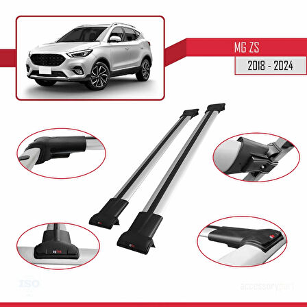MG ZS 2018-2024 Arası ile Uyumlu FLY Model Ara Atkı Tavan Barı Gri 2 Adet