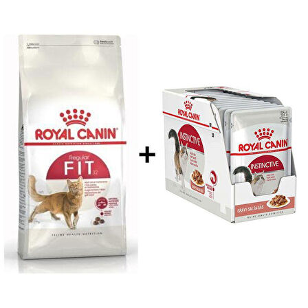 Royal Canin Fit 32  Kuru Kedi Maması 10 Kg + 12 Adet Royal Canin Instinctive Gravy Yaş Kedi Maması 85 gr