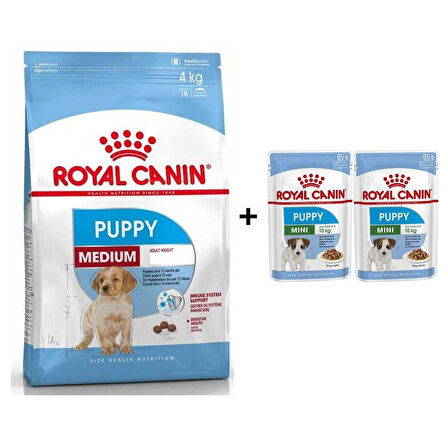 Royal Canin Orta Irk Yavru Kuru Köpek Maması 4 kg + 2 Adet Yaş Mama Hediye