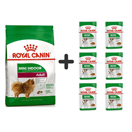 Royal Canin Mini İndoor Adult Köpek Maması 1,5 kg + 6 Adet Yaş Mama