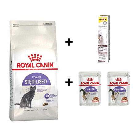 Royal Canin Sterilised Kısırlaştırılmış Kedi Maması 2 Kg + 2 Adet RC Yaş Mama 85 gr + 20 gr GimCat Malt 