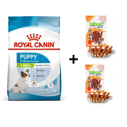 Royal Canin X-Small Puppy Küçük Irk Yavru Köpek Maması 3 Kg + 2 Adet Wooc Ödül 80 Gr 
