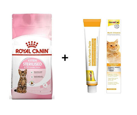 Royal Canin Kitten Sterilised Kısırlaştırılmış Yavru Kedi Maması 2 Kg + Gimcat Multivitamin 100 Gr