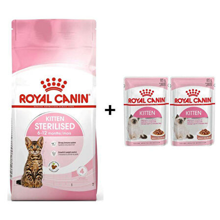 Royal Canin Kitten Sterilised Kısırlaştırılmış Yavru Kedi Maması 2 Kg + 2 Adet Yaş Mama Hediye